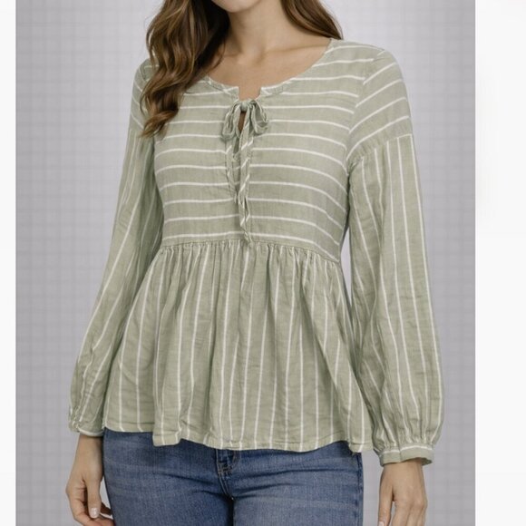 Lucky Brand Tops - Lucky Brand Womens Striped Peasant Blouse Size Large Long Sleeve